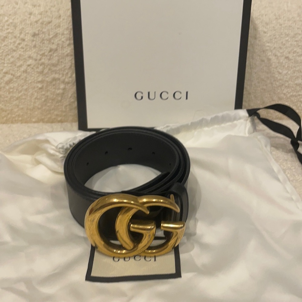 GG Marmont leather belt with shiny buckle size 80